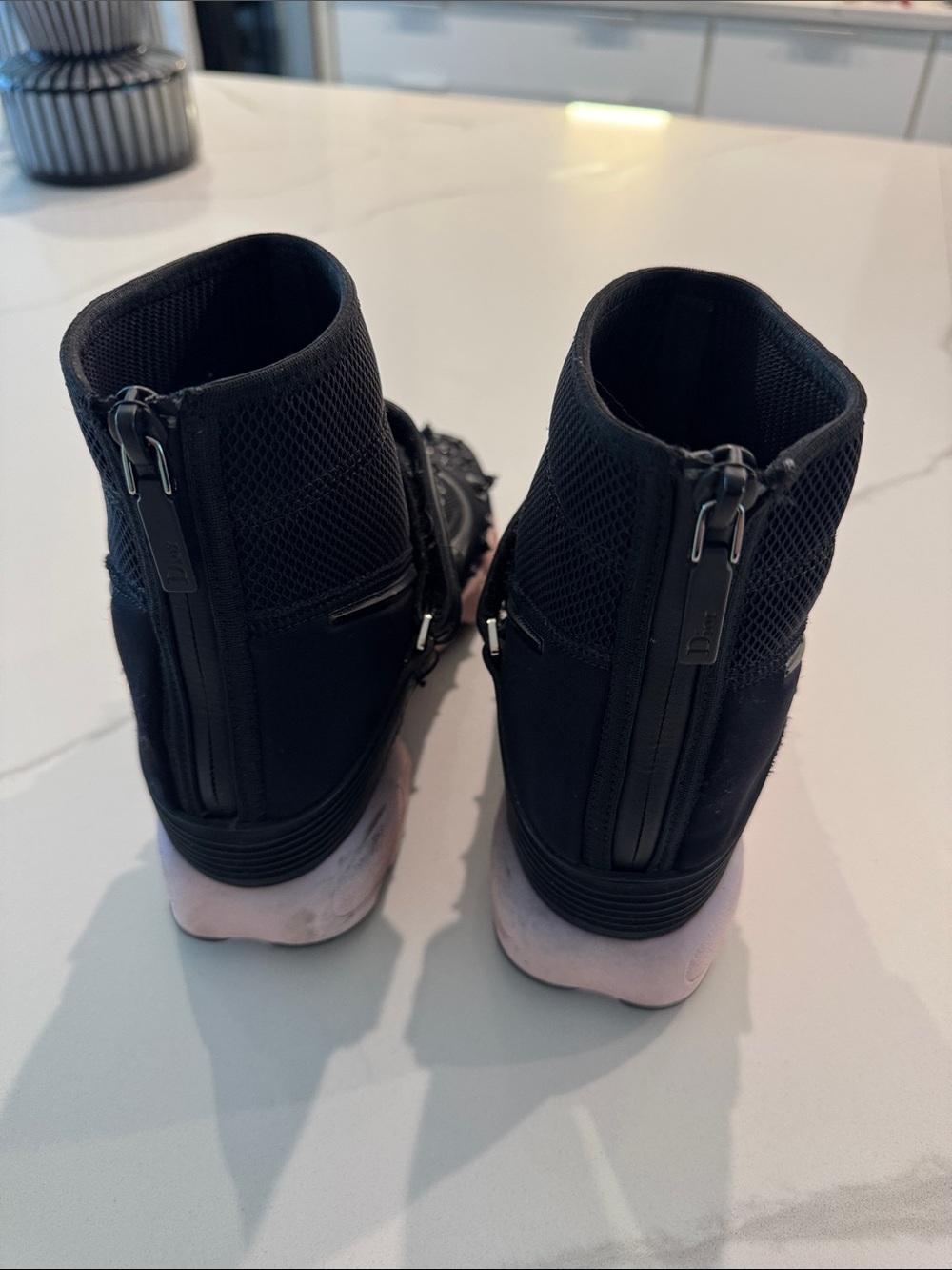Dior Black Embellished Sock Sneakers with Pink Midsole - Picture 5 of 9